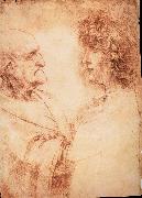 LEONARDO da Vinci Profiles of a young and an old man oil